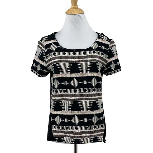 Sunday in Brooklyn Top Women S Small Black Ellery Woven Knit Aztec Anthropologie - Picture 1 of 14